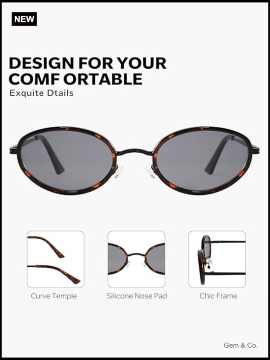 Retro Oval Sunglasses for Women Small 90s Gold Frame Lightweight Cute Chic main image 5